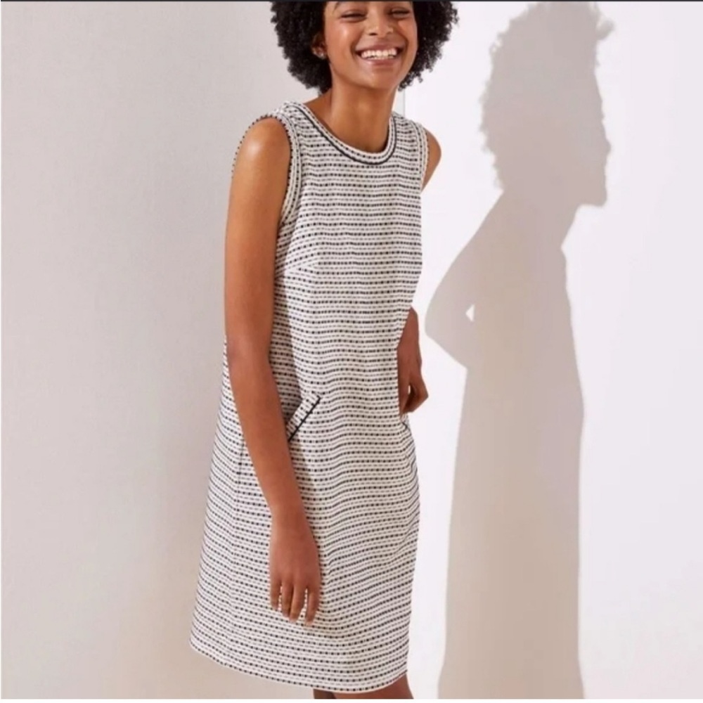 Loft White and Black Textured Knit Shift Dress Small